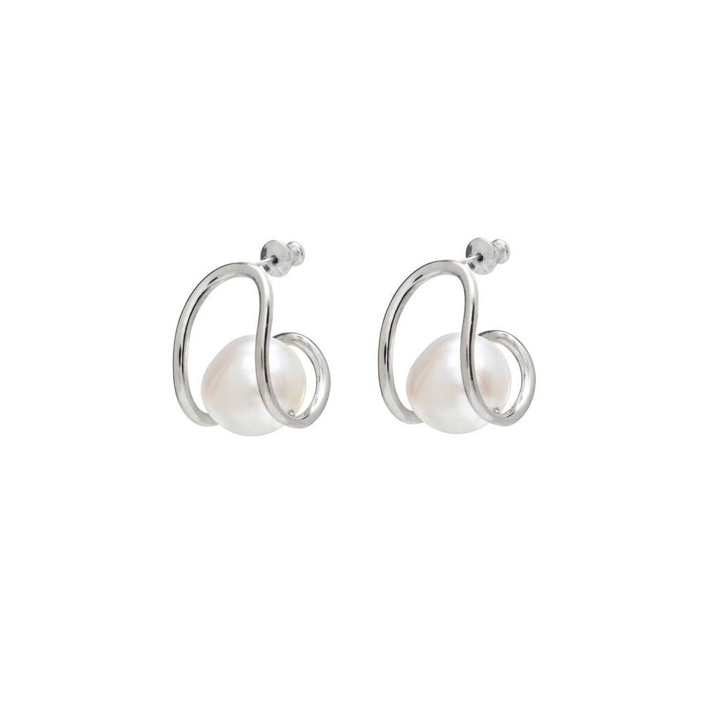 NEW LADY GREY women's pearl swerve earring in silver